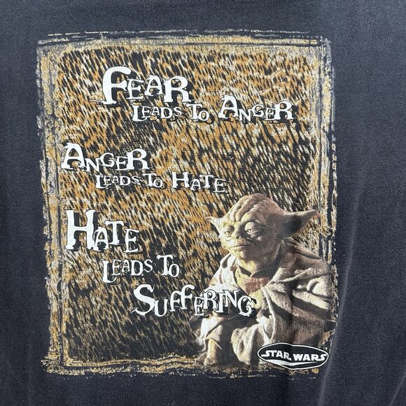 Vintage Star Wars T Shirt Yoda Fear Is The Path To The Dark Side Size L Black - Picture 3 of 7
